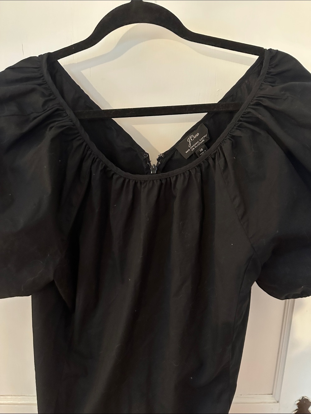 J Crew Organic Cotton Black Puff-Sleeve Peasant Top - size 18